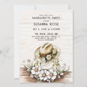 Convites Rustic Watercolor Floral Cowgirl Hat Bachelorette