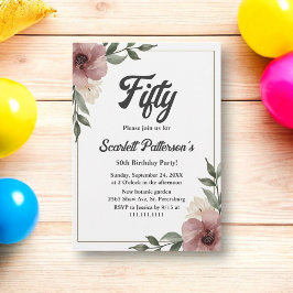 Convites Rustic Watercolor Floral Summer 50th Birthday