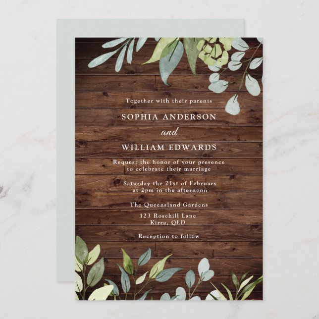 Convites Rustic Watercolor Green Deixa Casamento Moderno (Frente/Verso)