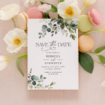 Convites Rustic Watercolor Greenery Casamento Salve a Data<br><div class="desc">Este elegante e personalizável Cartão Salvar a Data apresenta folhas de cor aquosa misturada com uma letra de serif & delicada em preto,  com um monograma no verso. Itens correspondentes disponíveis.</div>