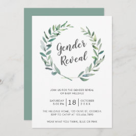 Convites Rustic Watercolor Greenery Wreath Gender Reveal