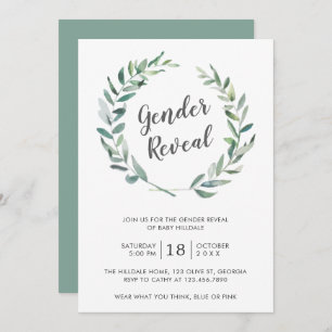 Convites Rustic Watercolor Greenery Wreath Gender Reveal