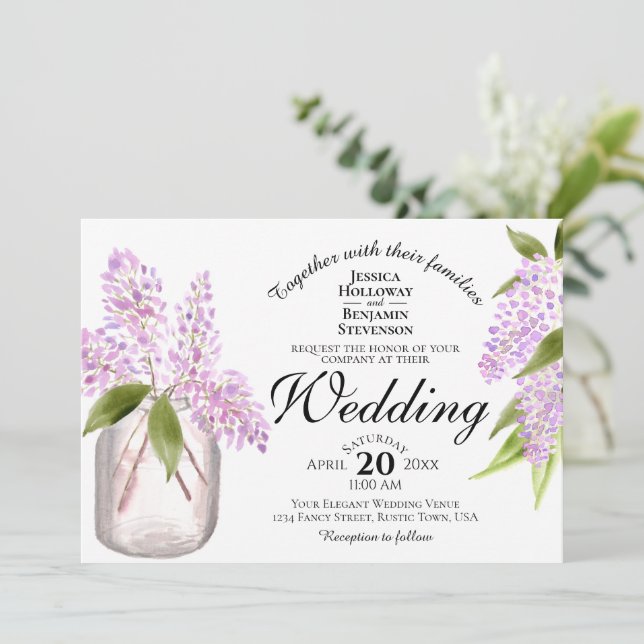 Convites Rustic Watercolor Lilacs Belo Casamento da primave (Em pé/Frente)
