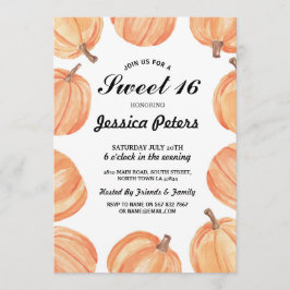 Convites Rustic Watercolor Pumpkin Sweet 16 Party Aniversár
