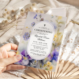 Convites Rustic Watercolor Purple & Yellow Christening