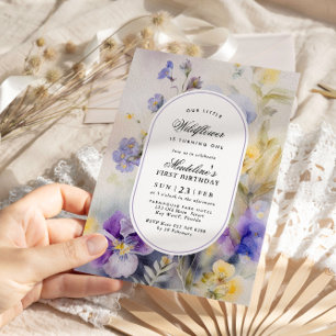 Convites Rustic Watercolor Purple & Yellow primeiro anivers