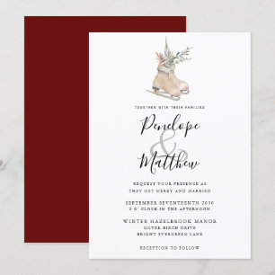 Convites Rustic Watercolor Sasonal Floral Ice Skating