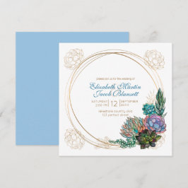 Convites Rustic Watercolor Succulent, Casamento Azul