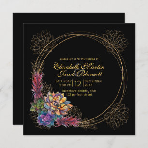 Convites Rustic Watercolor Succulent, Casamento Negro