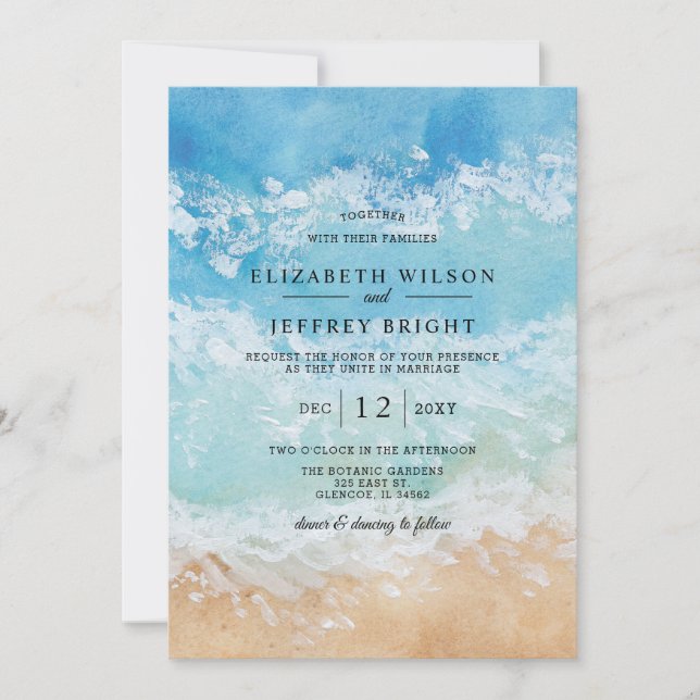 Convites Rustic Watercolor Summer Sea Beach Weding (Frente)