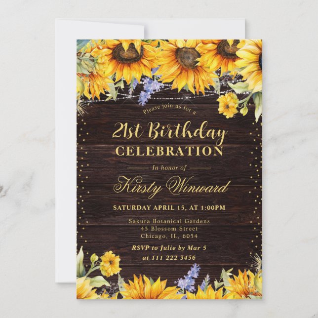 Convites Rustic Watercolor Sunflower Aniversário (Frente)