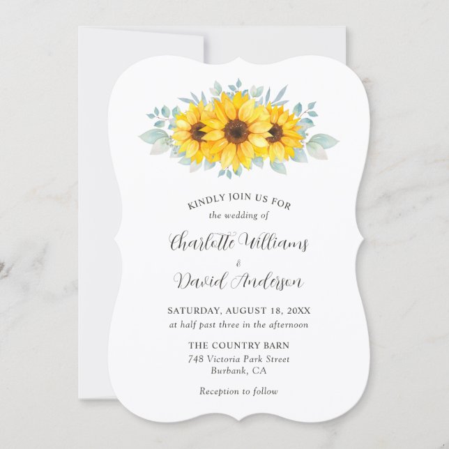 Convites Rustic Watercolor Sunflower Greenery Wedding (Frente)