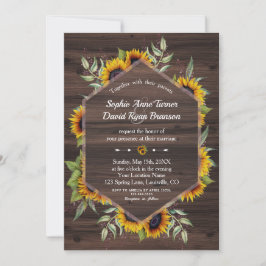 Convites Rustic Watercolor Sunflower Wood Casamento