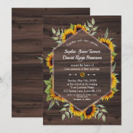Convites Rustic Watercolor Sunflower Wood Casamento