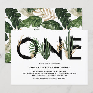 Convites Rustic Watercolor Tropical Folhas Primeiro Anivers