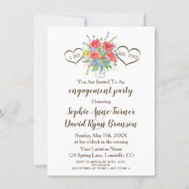 Convites Rustic Watercolor Wild Flowers Heart Noivado