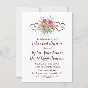 Convites Rustic Watercolor Wild Flowers Heart Wedding