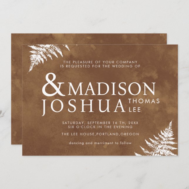 Convites Rustic Watercolor Wild Greenery Fern Wedding (Frente/Verso)