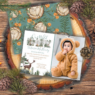 Convites Rustic Watercolor Wild One First Birthday Photo