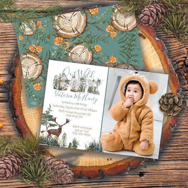 Convites Rustic Watercolor Wild One First Birthday Photo (Criador carregado)