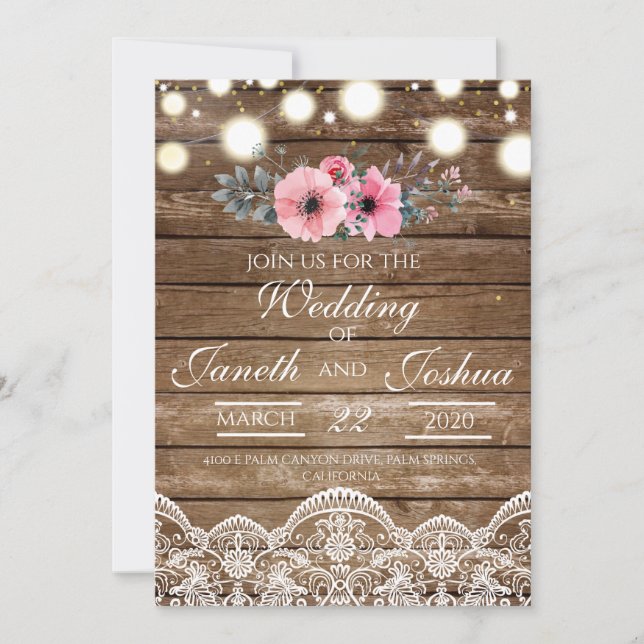 Convites Rustic Wedding Invitation, Country Wedding (Frente)