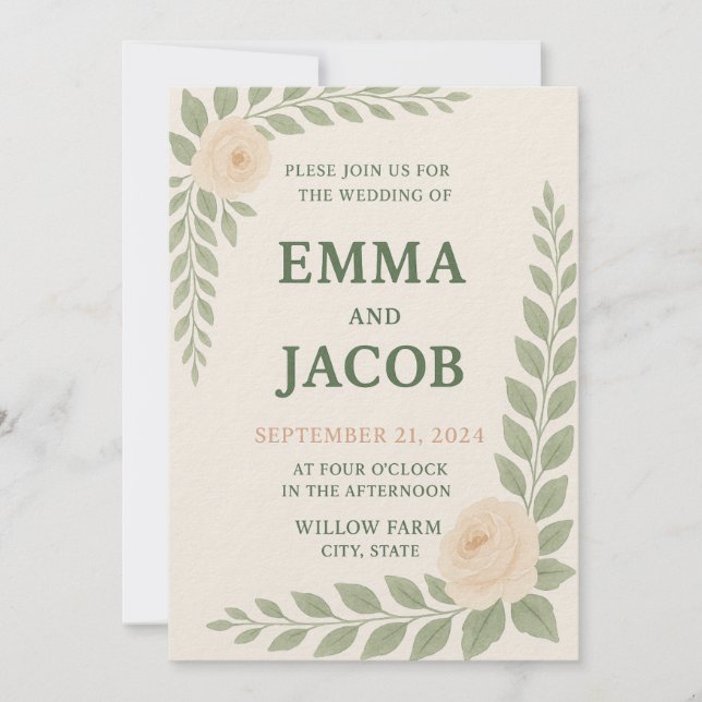 Convites Rustic Wedding Invitation - Sage and Blush (Frente)