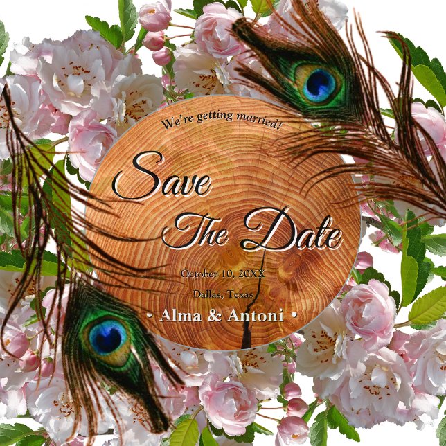 Convites Rustic Wedding Salvar data design de madeira natur (Criador carregado)