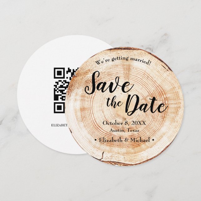 Convites Rustic Wedding Save the date QR Code website (Frente/Verso)