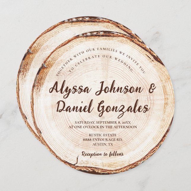 Convites Rustic Wedding Script names nomeia o disco fatia d (Frente/Verso)