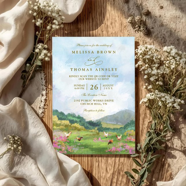 Convites Rustic Western Barn Countryside QR Code Wedding (Criador carregado)