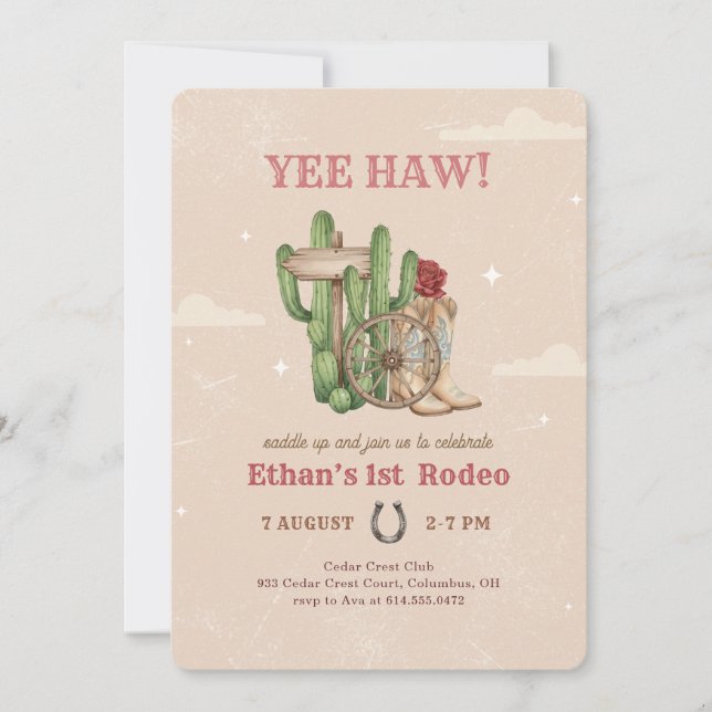 Convites Rustic Western Cowboy First Rodeo 1st Birthday (Frente)