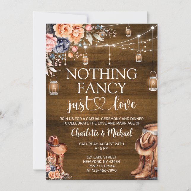 Convites Rustic Western Nothing Fancy Just Love Wedding (Frente)