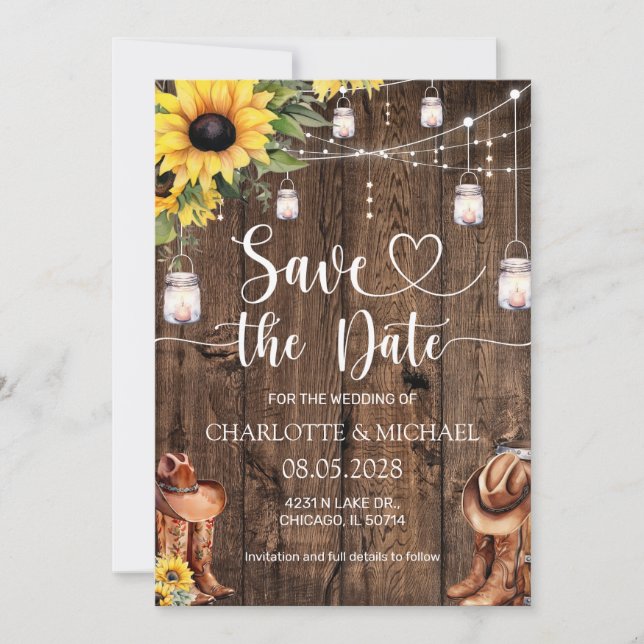 Convites Rustic Western Save the Date Wedding (Frente)