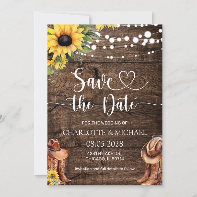Convites Rustic Western Save the Date Wedding (Frente)