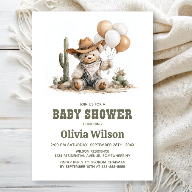 Convites Rustic Western Teddy Bear Baby Shower Invitation (Criador carregado)