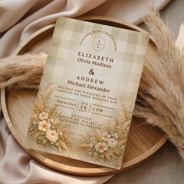 Convites Rustic Wheat And Wildflower Garden Wedding (Criador carregado)