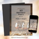 Convites Rustic Whiskey 50th Birthday<br><div class="desc">Convites de festas de aniversários para qualquer característica etária, uísque encheu decantador de cristal e óculos em uma mesa rústica de madeira e seus detalhes de festas em caracteres quicos, perfeito para o homem em sua vida. Todas as fontes, texto, cores, tamanhos podem ser modificados. CORRESPONDENDO a itens na nossa...</div>