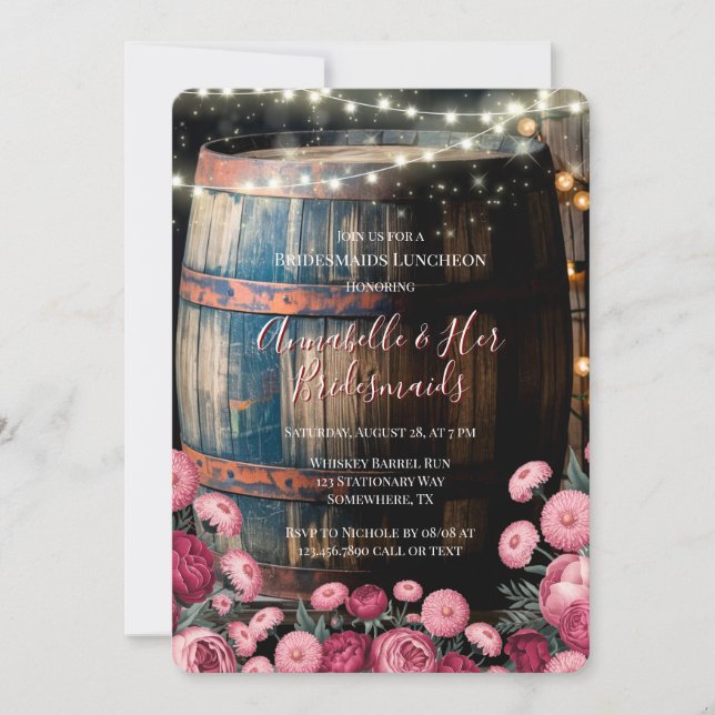 Convites Rustic Whiskey Barrel Bridesmaids Luncheon (Frente)