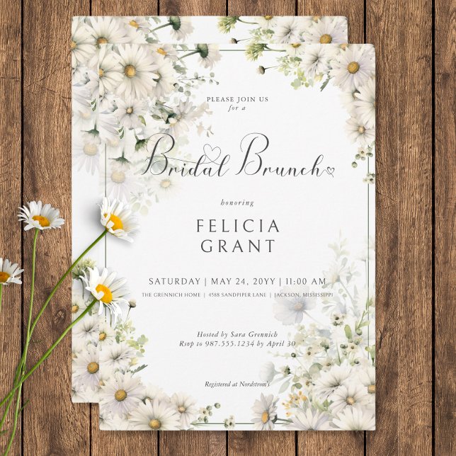 Convites Rustic White Daisies Bridal Brunch (Rustic White Daisies Bridal Brunch Invitation)