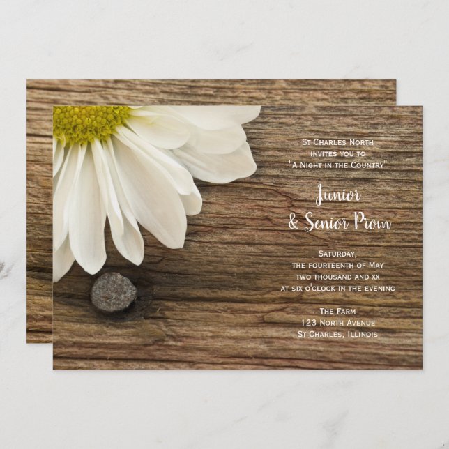 Convites Rustic White Daisy Country Júnior / Baile de forma (Frente/Verso)