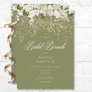 Convites Rustic White Floral Sage Green Bridal Brunch