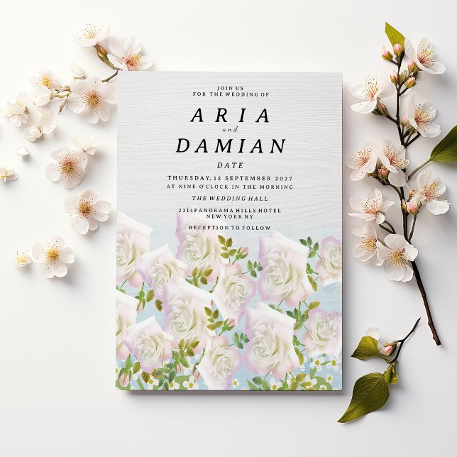 Convites Rustic white wood pink mint roses Wedding (Rustic white wood pink mint roses Wedding )