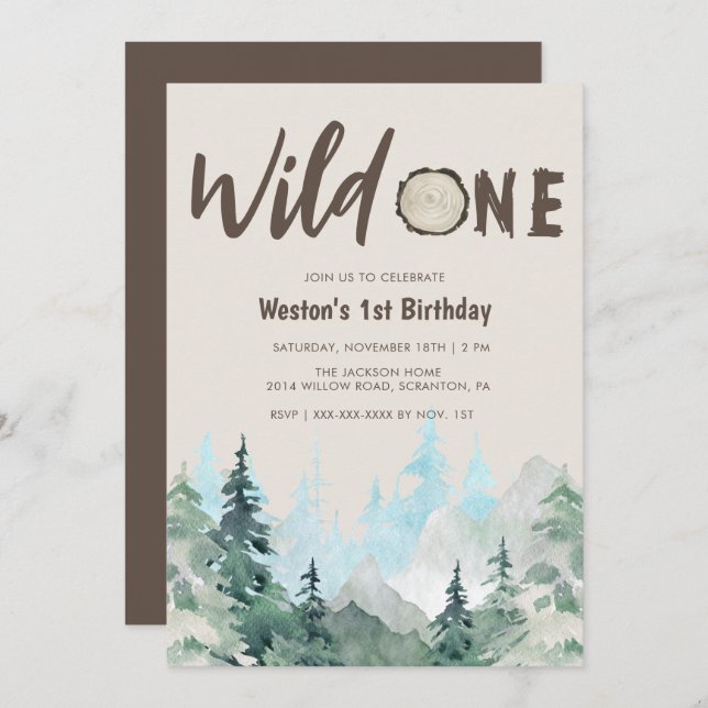 Convites Rustic Wild One primeiro aniversario (Frente/Verso)