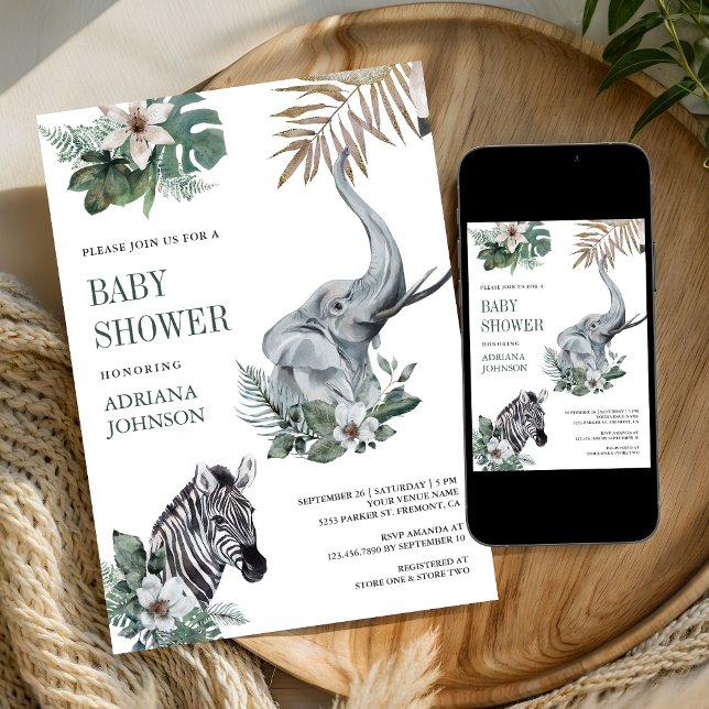 Convites Rustic Wild Safari Zebra and Elephant Baby Shower (Criador carregado)