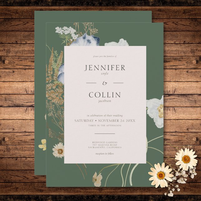 Convites Rustic Wildflower em Sage Green Wedding (Rustic Wildflowers on Sage Green Wedding Invitation)