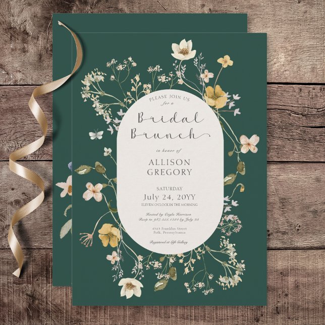 Convites Rustic Wildflower Frame Green Bridal Brunch (Rustic Wildflower Frame Green Bridal Brunch Invitation)