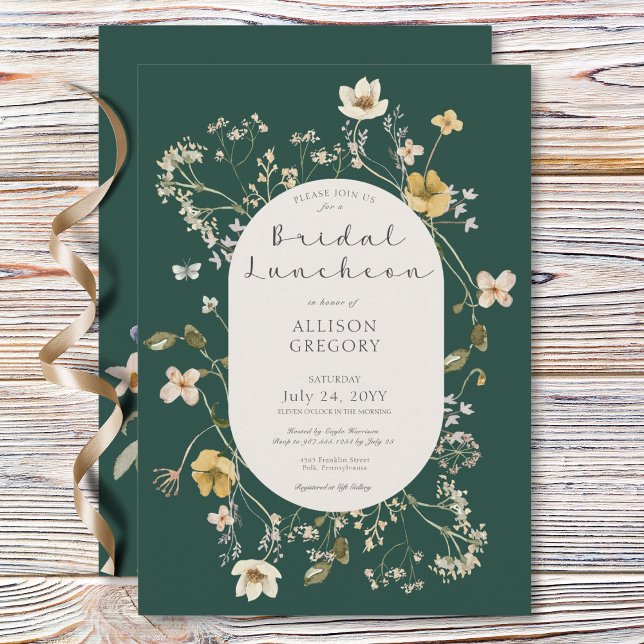 Convites Rustic Wildflower Frame Green Bridal Luncheon (Rustic Wildflower Frame Green Bridal Luncheon Invitation)
