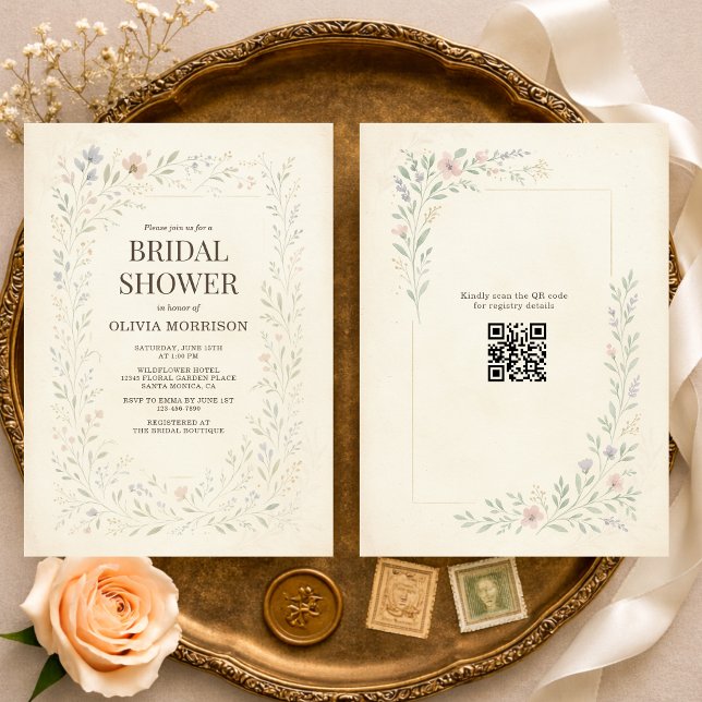 Convites Rustic Wildflower Garden QR Code Bridal Shower (Criador carregado)