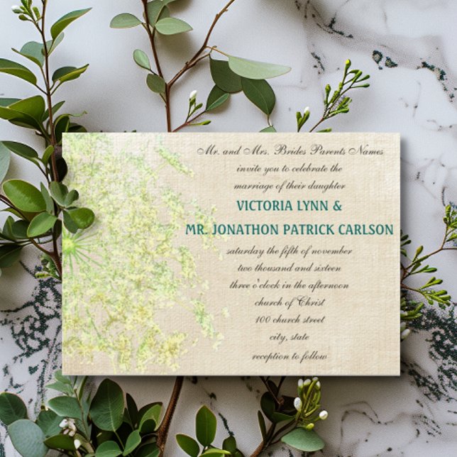 Convites Rustic Wildflower Green Yellow Queen Annan Lace (Criador carregado)