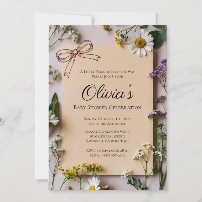 Convites Rustic Wildflower Little Princess Baby Shower (Frente)